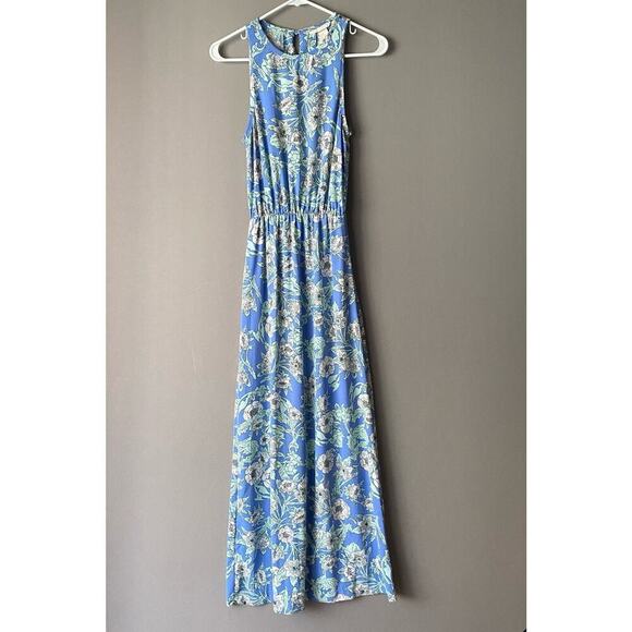 H&M sz 2 blue green halter floral boho maxi‎ sundress - Picture 1 of 10